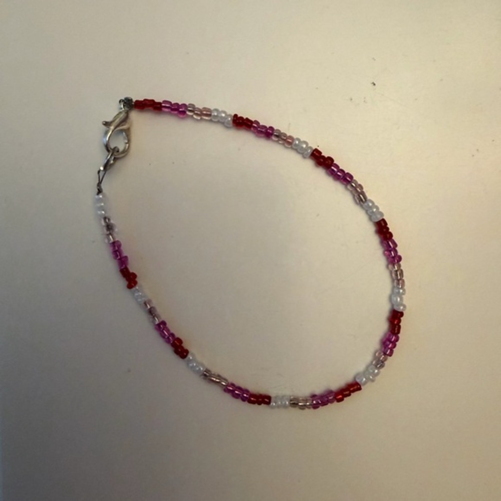 Seed Beaded Bracelet - Red, Pink, and White
